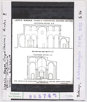 Vorschaubild Leptis Magna: Kirche II, Längsschnitt und Querschnitt 